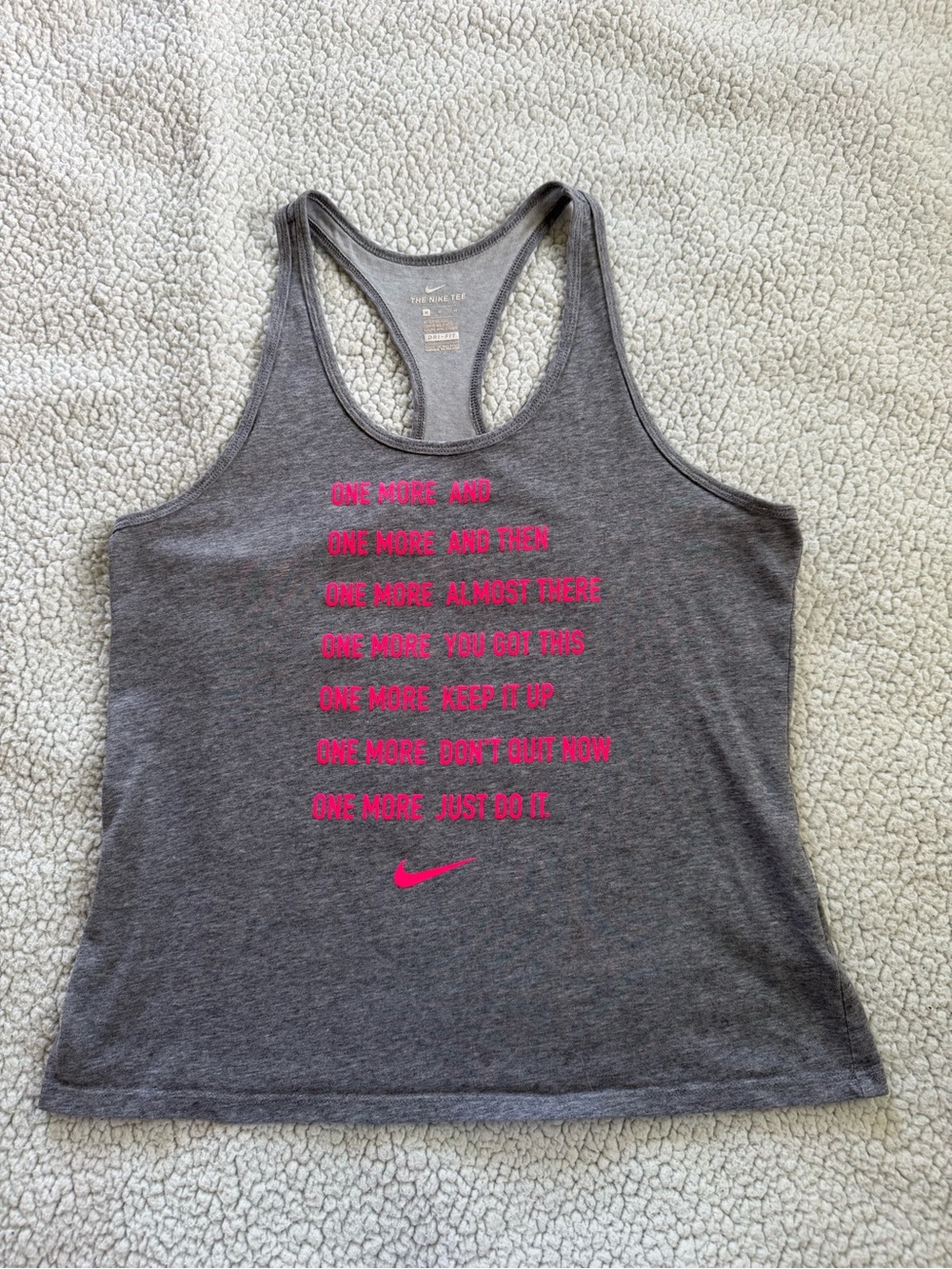 Nike Gray Racerback Tank with Hot Pink Motivational Text